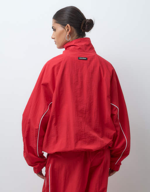 COLLUSION nylon track jacket in red co-ord, 4 of 4