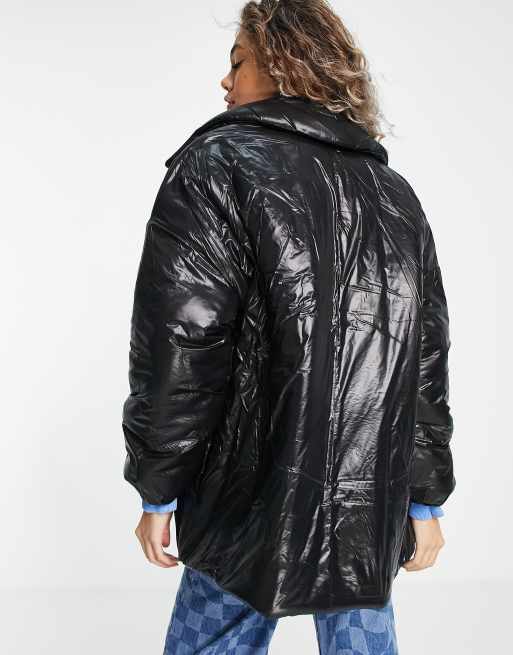 COLLUSION nylon wadded blazer in black  - BLACK, 3 of 4