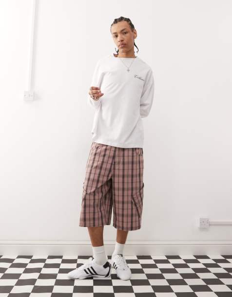 COLLUSION – Obszerne różowe szorty o wydłużonym fasonie w kratkę - view 1