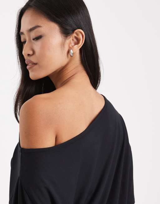 COLLUSION off shoulder drapey top in black, 4 of 4