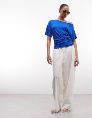 Collusion Off Shoulder Drapey Top In Blue