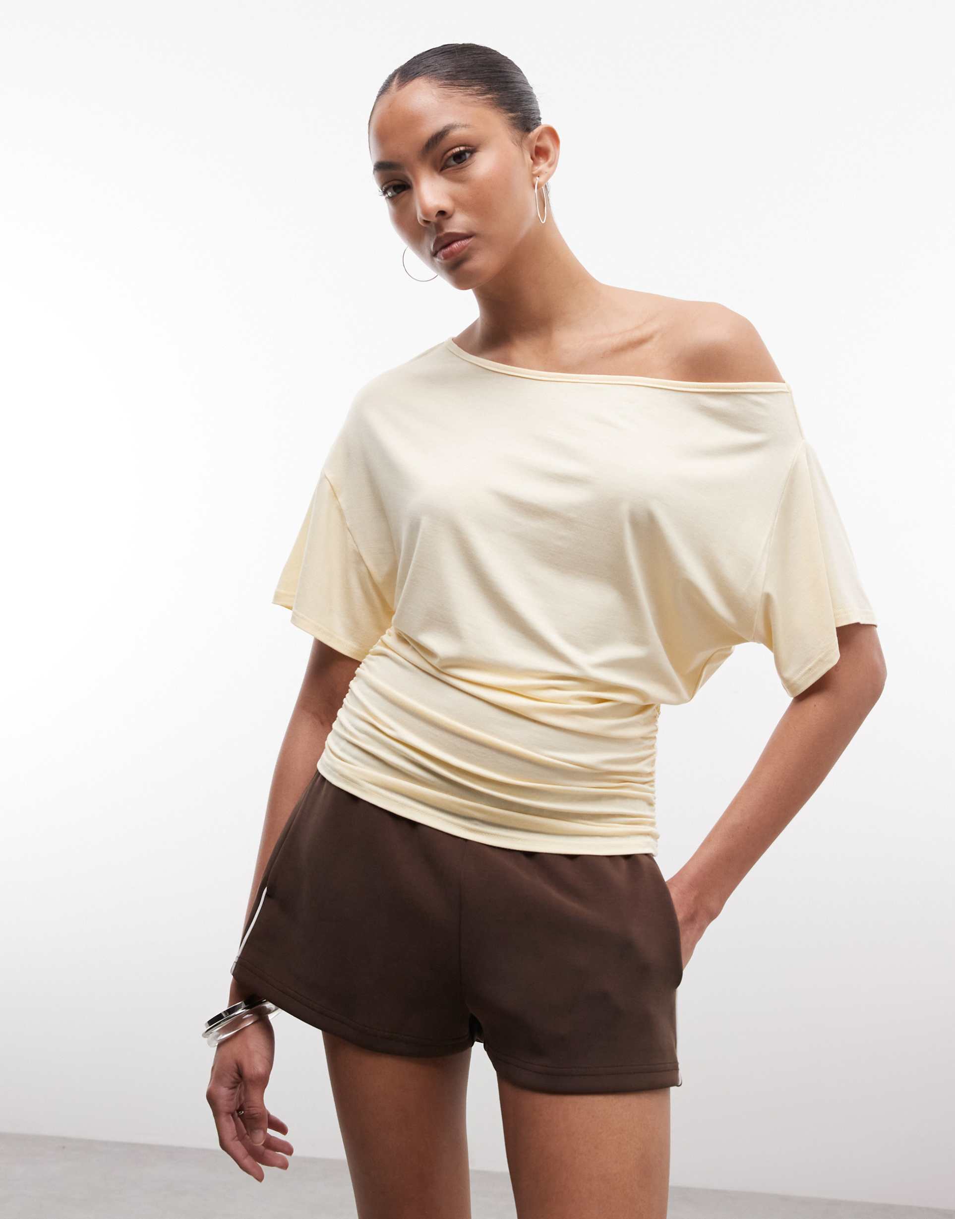 collusion off shoulder drapey top in buttermilk