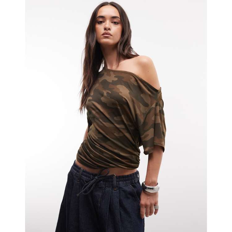 COLLUSION off shoulder drapey top in camo print | ASOS