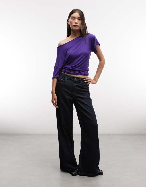 COLLUSION  off shoulder drapey top in purple, 2 of 4