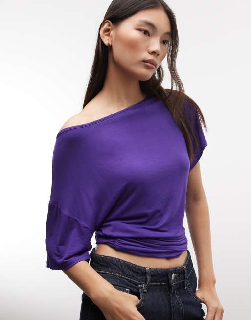 COLLUSION  off shoulder drapey top in purple, 4 of 4