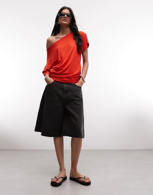 COLLUSION off shoulder drapey top in red, 2 of 4