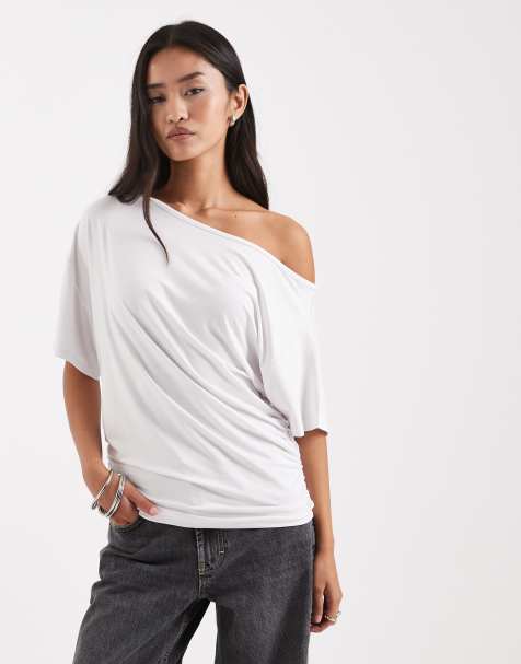 COLLUSION off shoulder drapey top in white - view 1