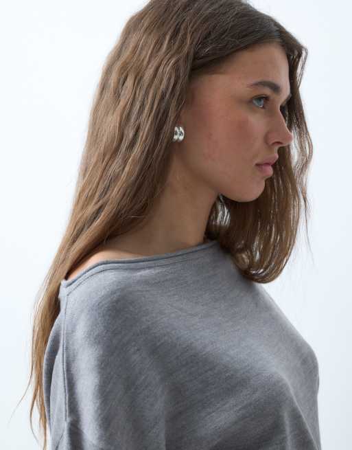 COLLUSION off-shoulder knit top in gray heather, 3 of 4