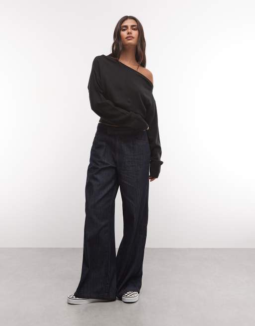 COLLUSION off shoulder knitted top in black, 2 of 4