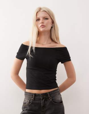 Collusion Off Shoulder Raglan Sleeve Top-black