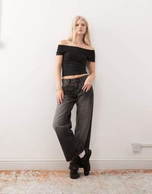 Collusion Off Shoulder Raglan Sleeve Top-black In Black