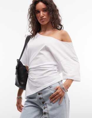 Collusion Off Shoulder Ruched Top In White