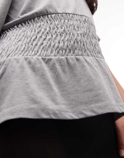 COLLUSION off shoulder shirred top in grey marl, 2 of 4