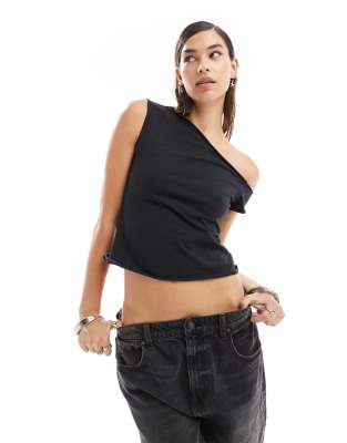 Collusion Off Shoulder Short Sleeve Top In Black