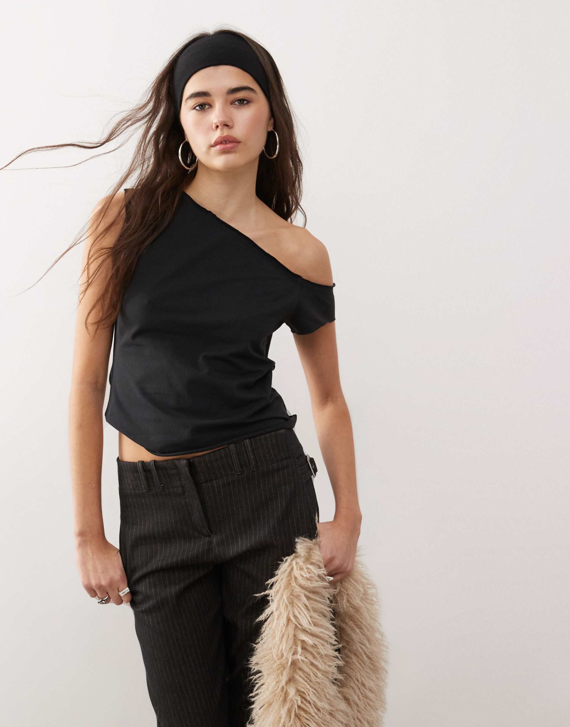 collusion off shoulder short sleeve top in black