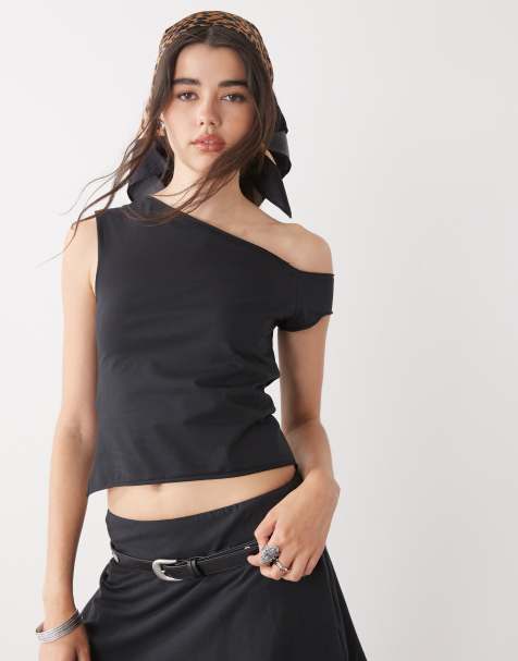 COLLUSION off shoulder short sleeve top in black - view 1