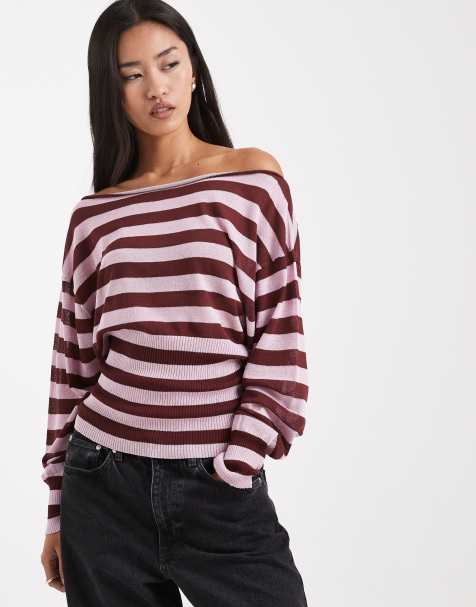 COLLUSION off-shoulder stripe sheer shimmer top - view 1