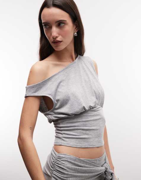COLLUSION off-shoulder top in gray heather - part of a set - view 1