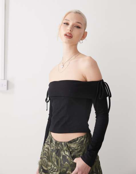 COLLUSION off shoulder top with shoulder bow detail - view 1