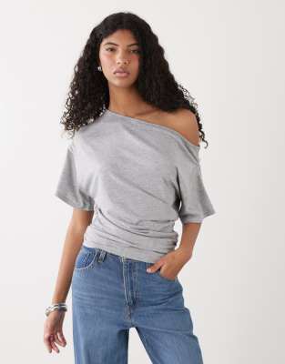 Collusion Off The Shoulder Drapey Top In Gray