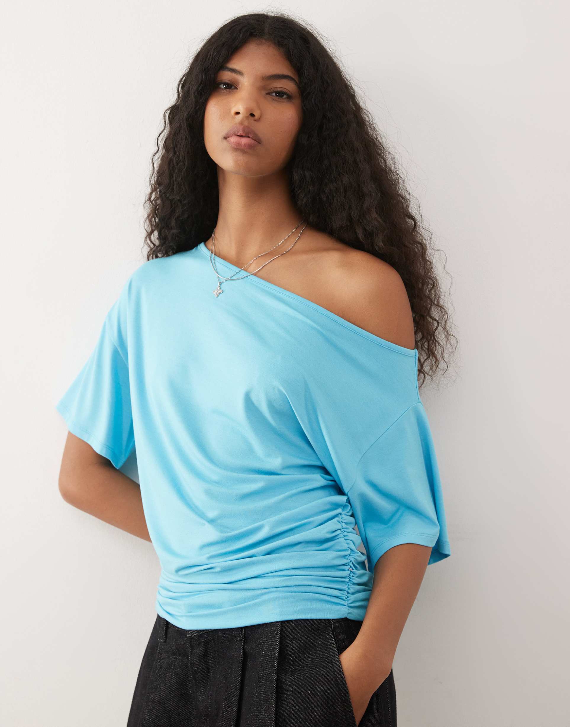 collusion off the shoulder drapey top in teal