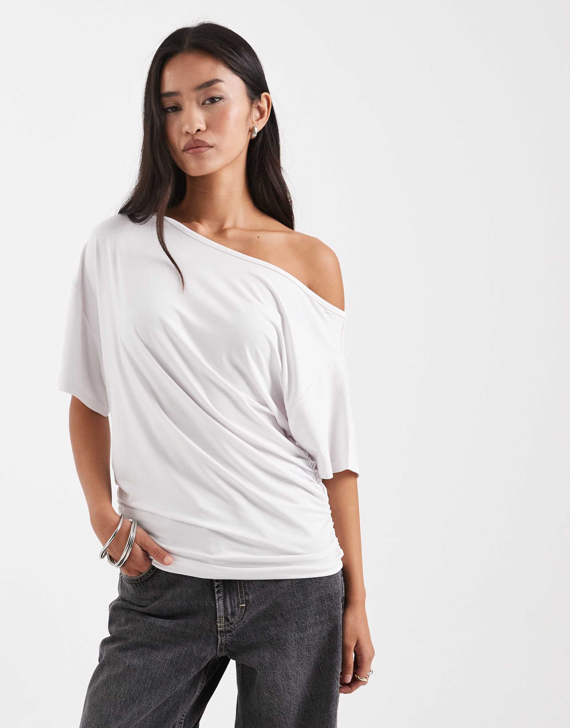 collusion off the shoulder drapey top in white