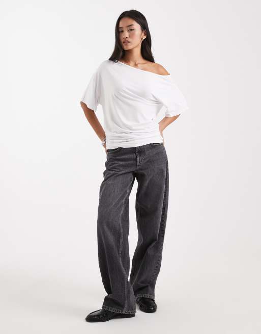 COLLUSION off the shoulder drapey top in white, 2 of 4