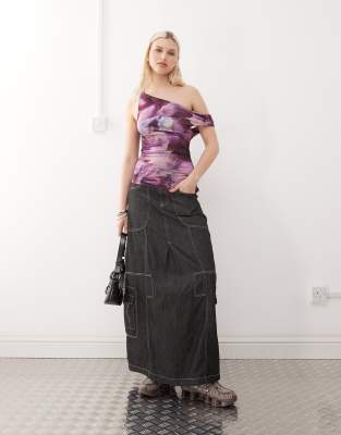 Collusion Off The Shoulder Floral Printed Top-multi In Multi