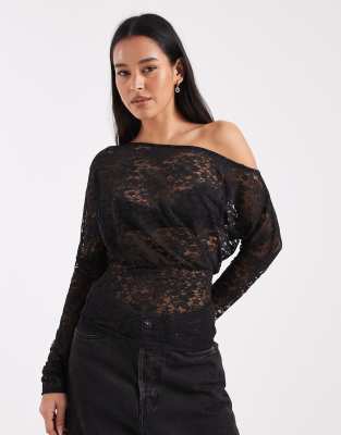 Collusion Off The Shoulder Fold Over Top In Black