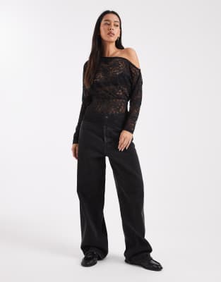 Collusion Off The Shoulder Fold Over Top In Black