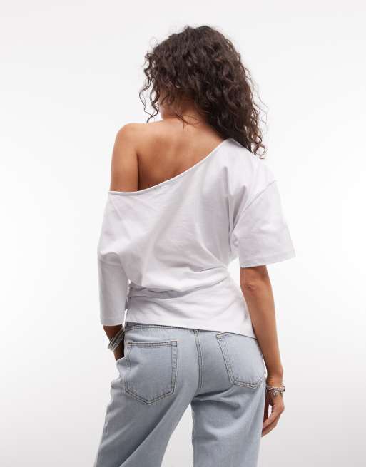 COLLUSION off the shoulder ruched top in white, 3 of 4
