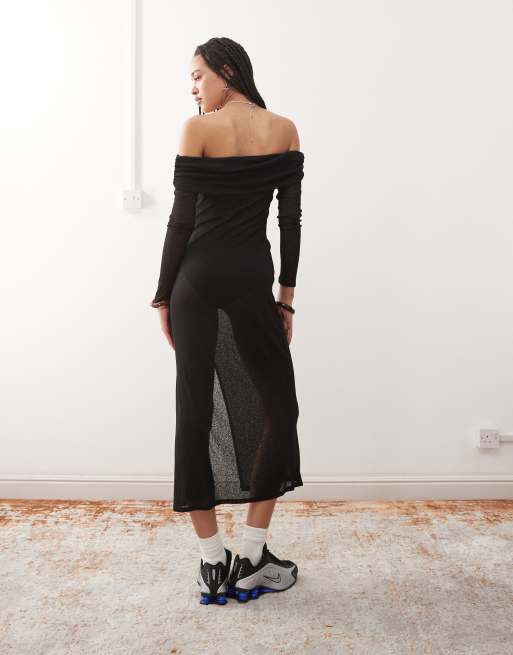 COLLUSION off the shoulder sheer midaxi dress in black | ASOS