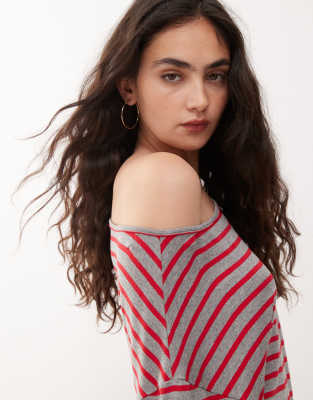 COLLUSION off-the-shoulder stripe top in red