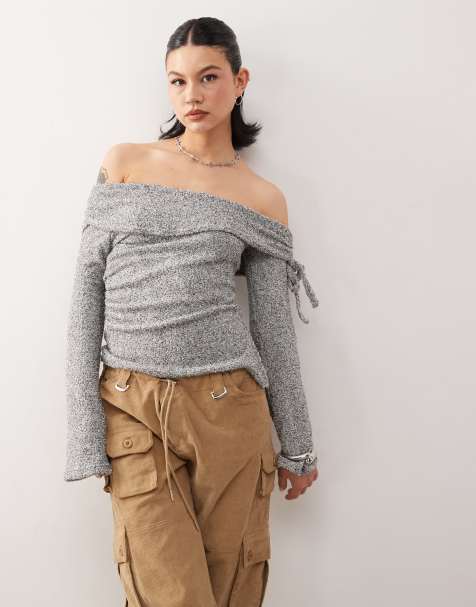 COLLUSION off the shoulder tie side long sleeve top - view 1