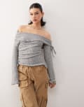 [Collusion] COLLUSION off the shoulder tie side long sleeve top-Brown S BROWN