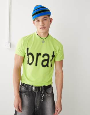 Collusion Official Charli Xcx Brat Slogan Shrunken T-shirt In Green