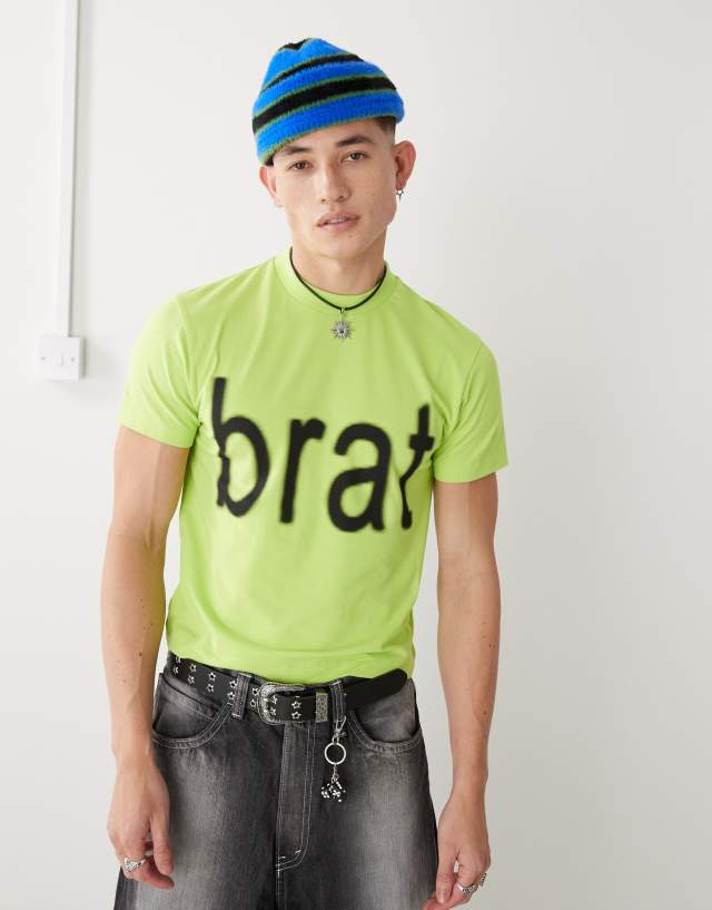 COLLUSION official Charli XCX Brat slogan shrunken t-shirt in