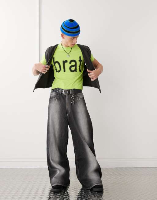 COLLUSION official Charli XCX Brat slogan shrunken t-shirt in green, 2 of 4
