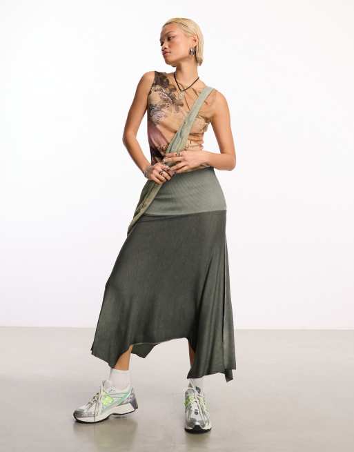 COLLUSION oil wash midi skirt multi-wear dress in gray