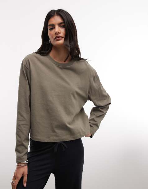 COLLUSION - Olivengrøn langærmet T-shirt med firkantet pasform - view 1