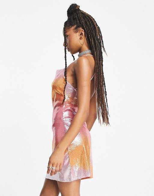 COLLUSION ombre sequin mini slip dress in orange | ASOS