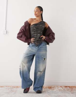 Collusion One-shoulder Knot Detail Scarf Top In Multi