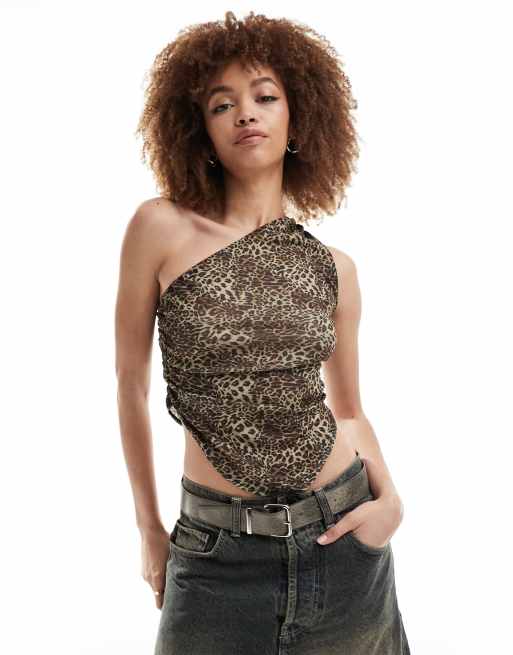 Collusion – One-Shoulder-Oberteil mit Zipfelsaum und Animal-Print