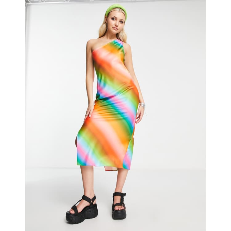 COLLUSION one shoulder ombre printed maxi slip dress in multi