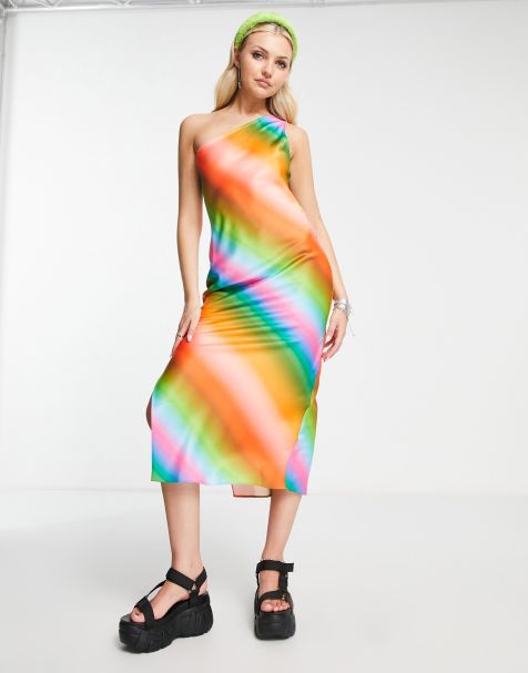 COLLUSION one shoulder ombre printed maxi slip dress in multi 