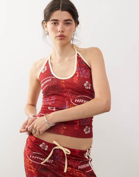 COLLUSION one shoulder printed adjustable tie top co-ord - view 1