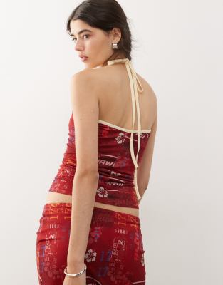COLLUSION one shoulder printed adjustable tie top co-ord | ASOS