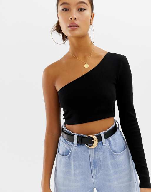 one shoulder rib basic crop top