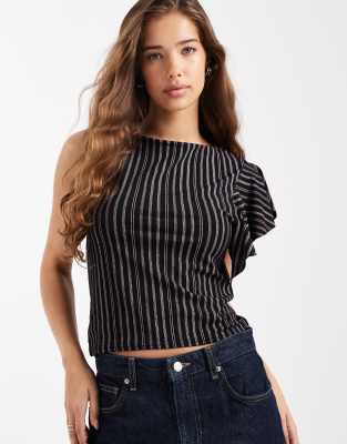 Collusion One-shoulder Ruffle Top In Black
