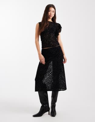 Collusion One Shoulder Sheer Zebra Flocked Top - Part Of A Set-black In Black